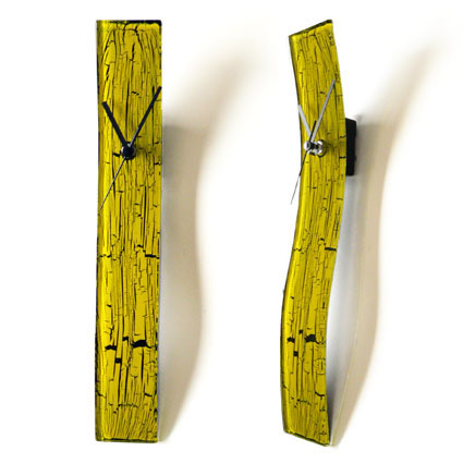 Yellow Crackels Glass Wall Clock