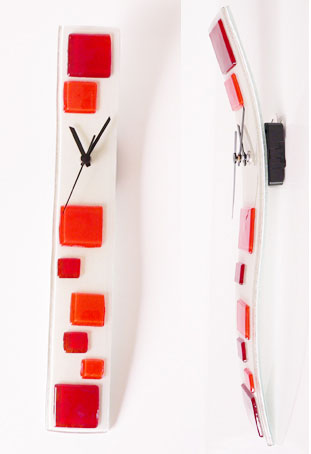 Orange and Red Fused Pebbles Glass Clock