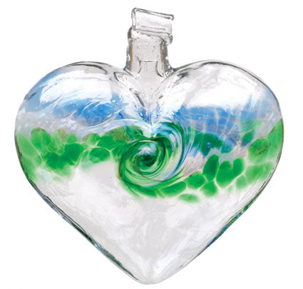 3" Blue and Green Van Glow Hand Blown Glass Heart
