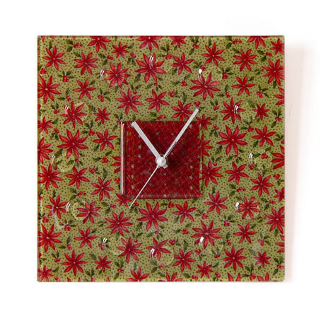 Vintage Style Fabric Backed Fused Glass Wall Clock