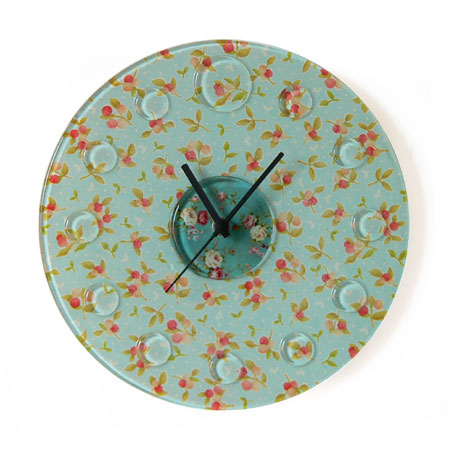 Vintage Style Fabric Backed Fused Glass Wall Clock