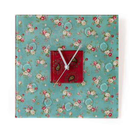 Vintage Style Fabric Backed Fused Glass Wall Clock