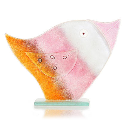 Funky Stripey Bird Fused Glass Table Art