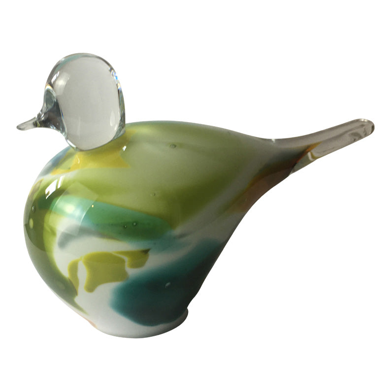 Paperweight Bird In White,Green and Amber