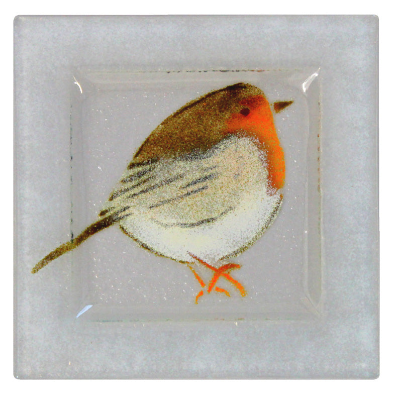 Red Robin Hand Made Glass Dish
