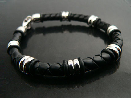 Black Rubber Bracelet With Steel Beads