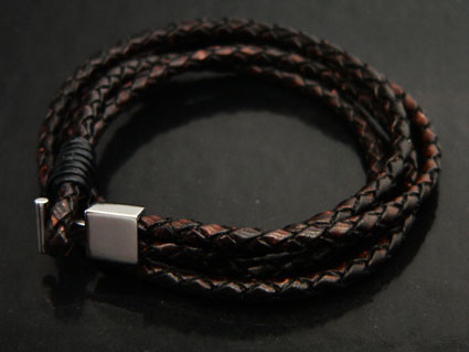 4 Row Antique Black Leather Bracelet