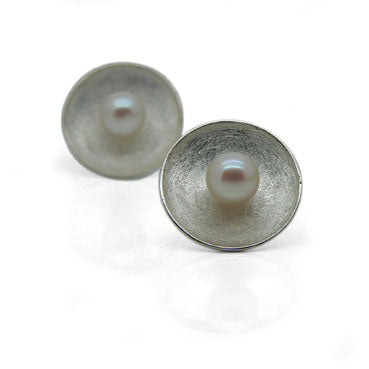 Large Disc Silver and Pearls Earrings
