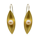 Gold and Pearl Oval Drop Earrings