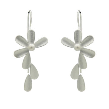 Petal Dropper Silver Earrings