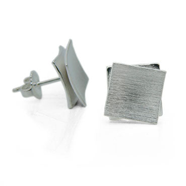 Striking Brushed Silver Finish Earrings