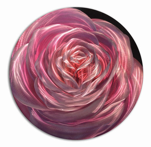 Large Round Handpainted Pink Rose On Aluminium