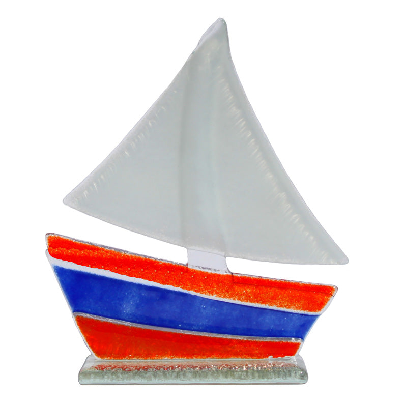 Red And White Fused Glass Yacht