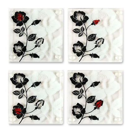 Rose Bloom Glass Coasters