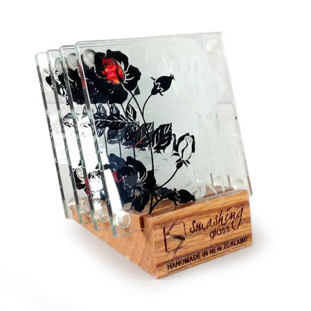 Rose Bloom Glass Coasters
