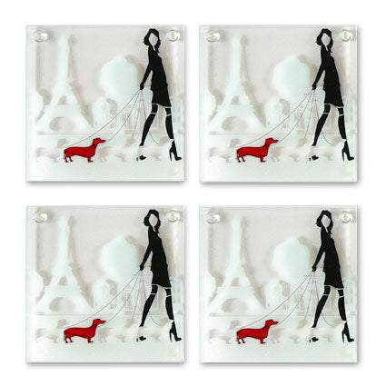 Walking In Paris Glass Coasters