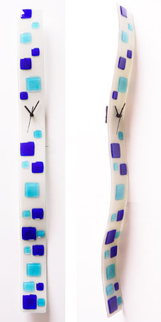 Light and Dark Blue Fused Pebbles Glass Clock