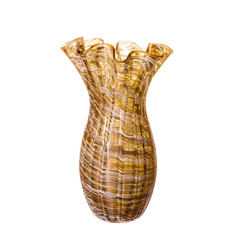 Gold And White Hand Blown Glass Vase