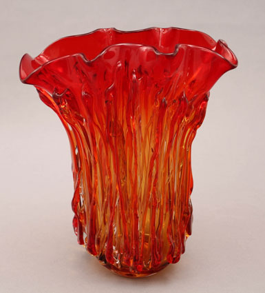 Red and Amber Abstract Lines Glass Vase