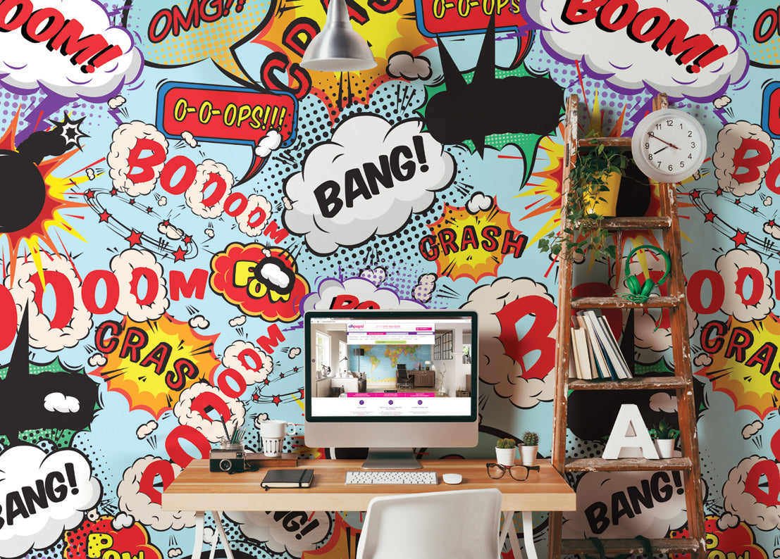 Comic Explosion Pop Art Style Writing Wall Mural