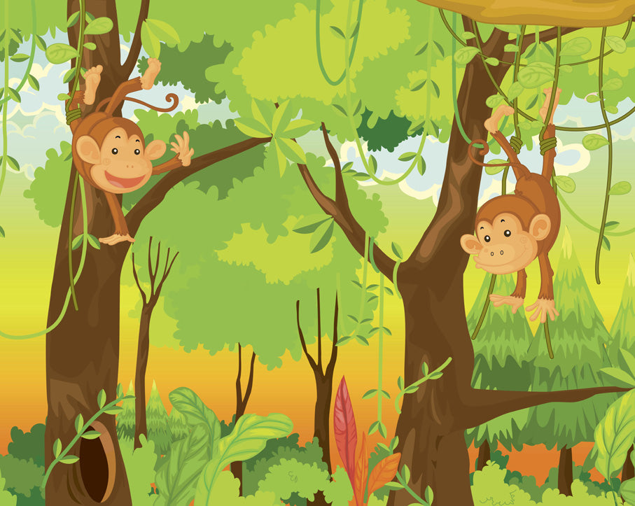 Monkeys In The Jungle Childrens Wall Mural