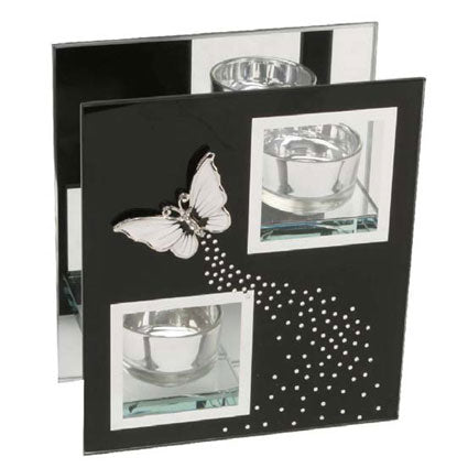 Black Glass and Mirror Double Tealight Holder