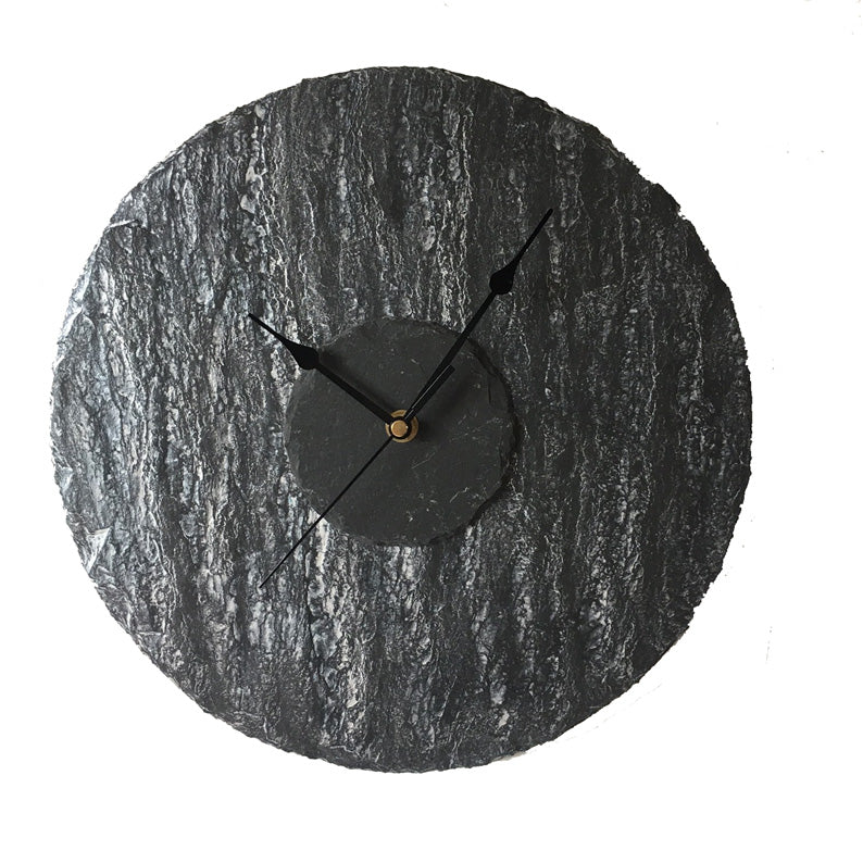 Stunning White On Black Round Slate Wall Clock