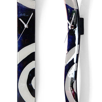 Black and White Swirls Fusion Glass Wall Clock