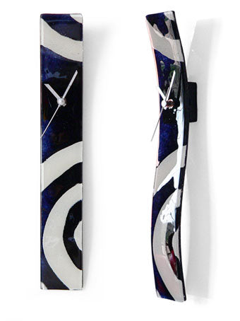 Black and White Swirls Fusion Glass Wall Clock