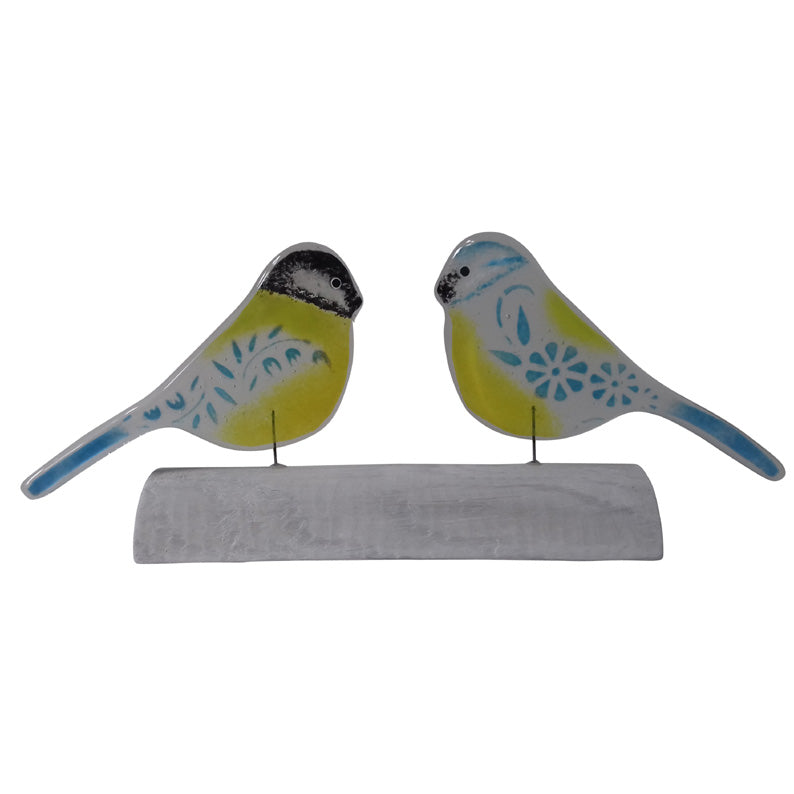Blue Tit And Grey Tit Standing Art Piece