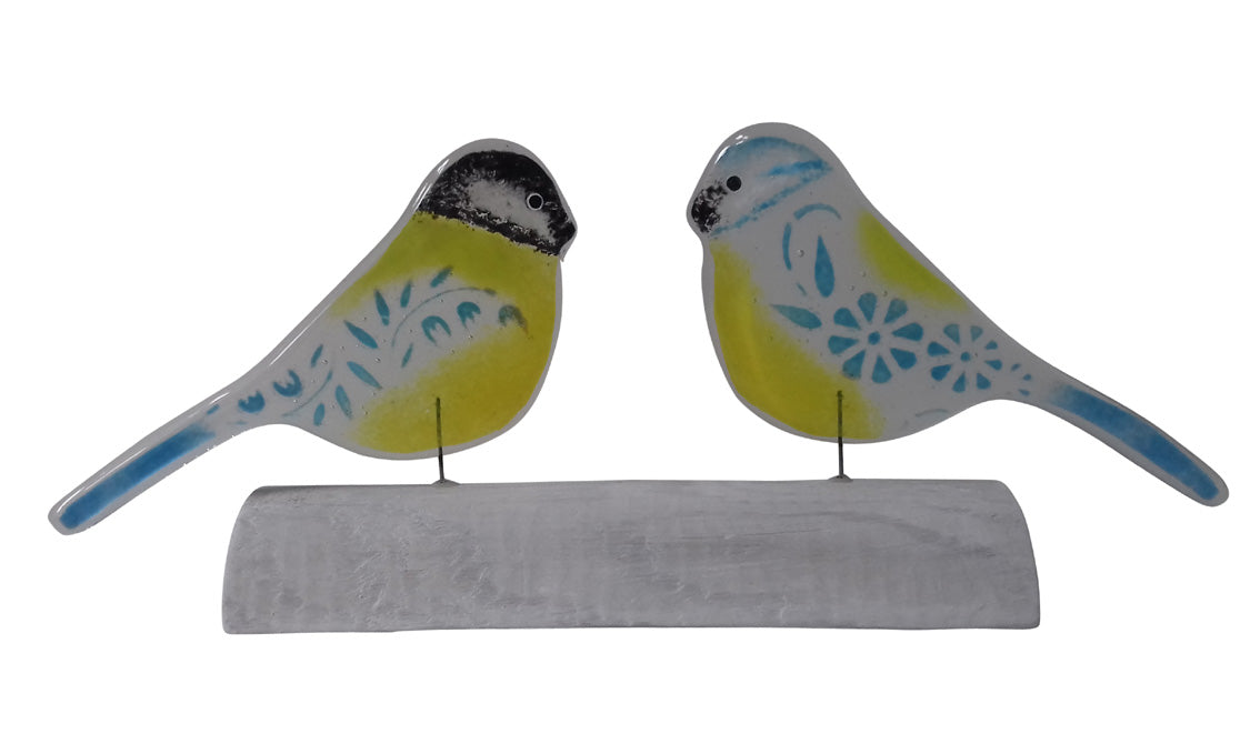 Blue Tit And Grey Tit Standing Art Piece
