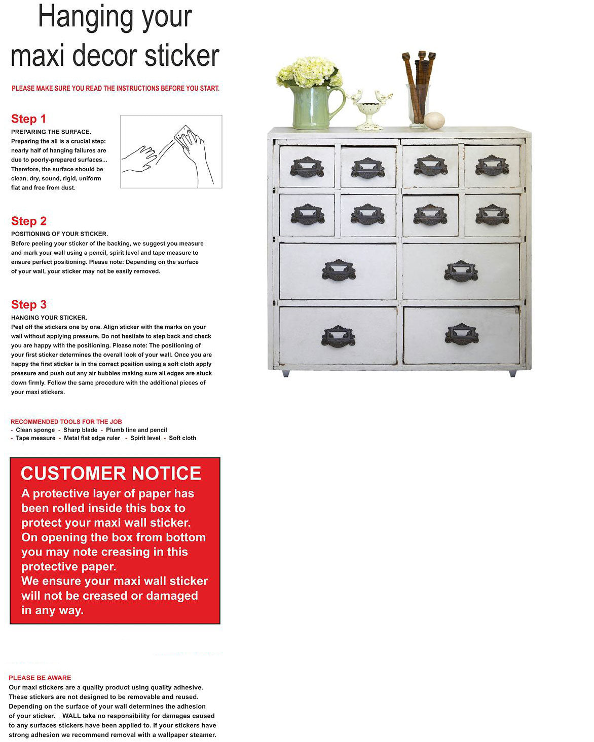 Extra Large Chest Of Drawers Wall Sticker - Sale