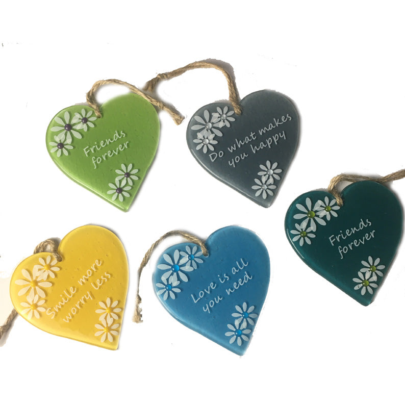 Inspirational Glass Hanging Hearts