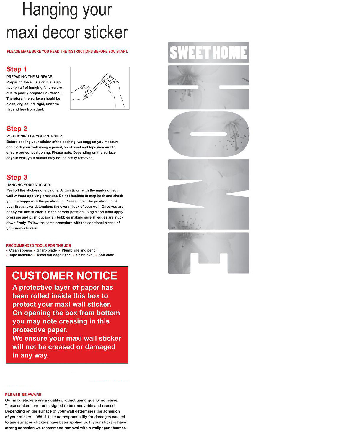 Extra Large Home Sweet Home Wall Sticker - Sale