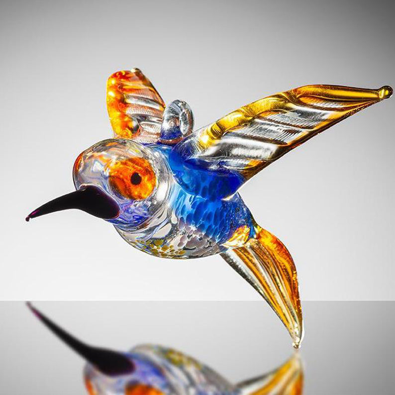 Orange And Blue Lamp Worked Glass Humming Bird