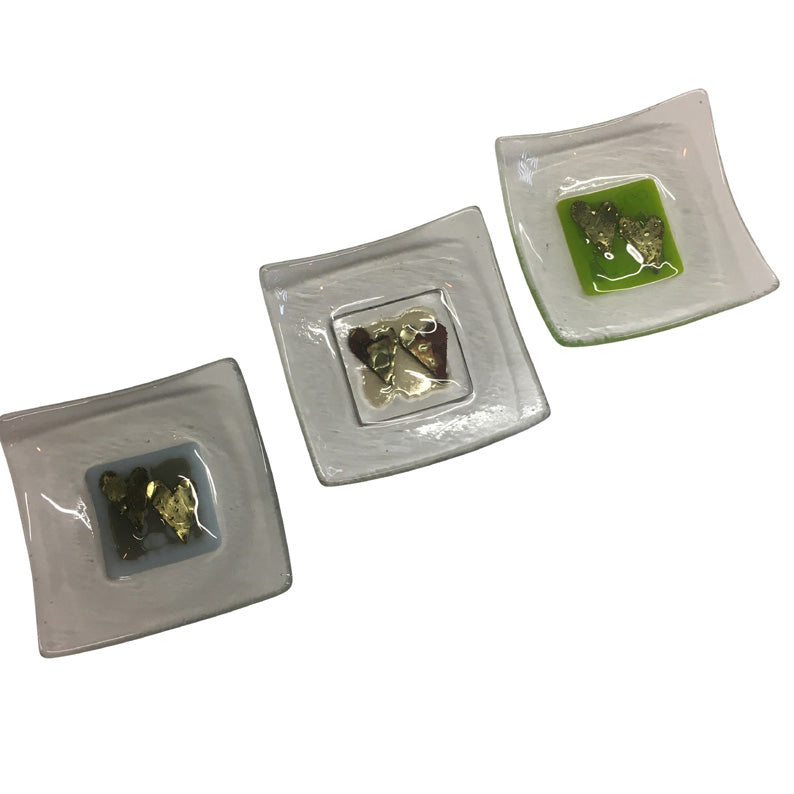 Set Of 3 Fused Glass Trinket Dishes - Large 9X9Cm
