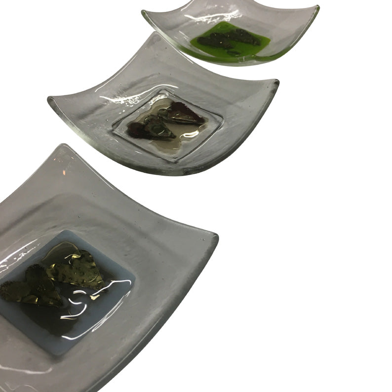 Set Of 3 Fused Glass Trinket Dishes - Large 9X9Cm