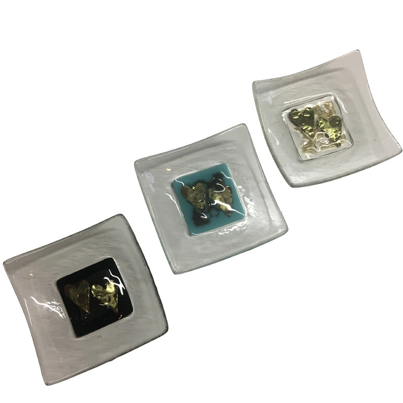 Set Of 3 Fused Glass Trinket Dishes - Large 9X9Cm