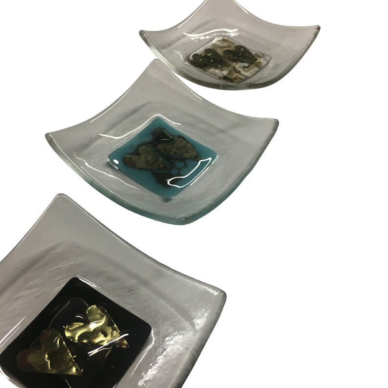 Set Of 3 Fused Glass Trinket Dishes - Large 9X9Cm