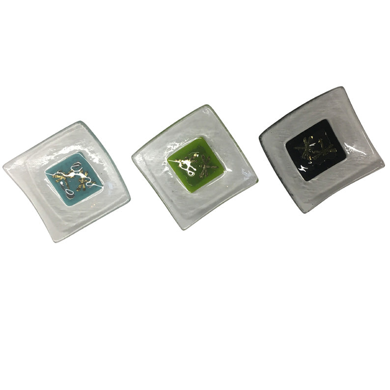 Set Of 3 Fused Glass Trinket Dishes - Large 9X9Cm