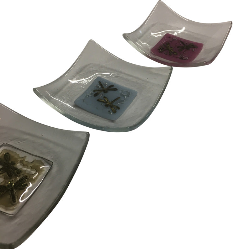 Set Of 3 Fused Glass Trinket Dishes - Large 9X9Cm