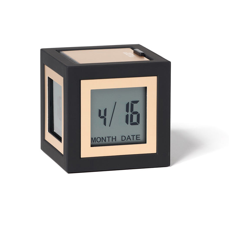 Fun Cube Digital Alarm Clock In Black And Gold