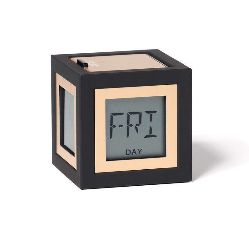 Fun Cube Digital Alarm Clock In Black And Gold