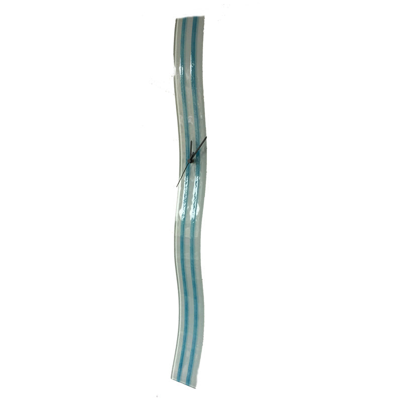 White With Aqua Vertical Stripes Glass Wall Clock