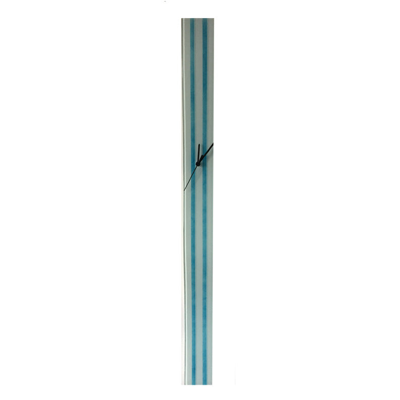 White With Aqua Vertical Stripes Glass Wall Clock