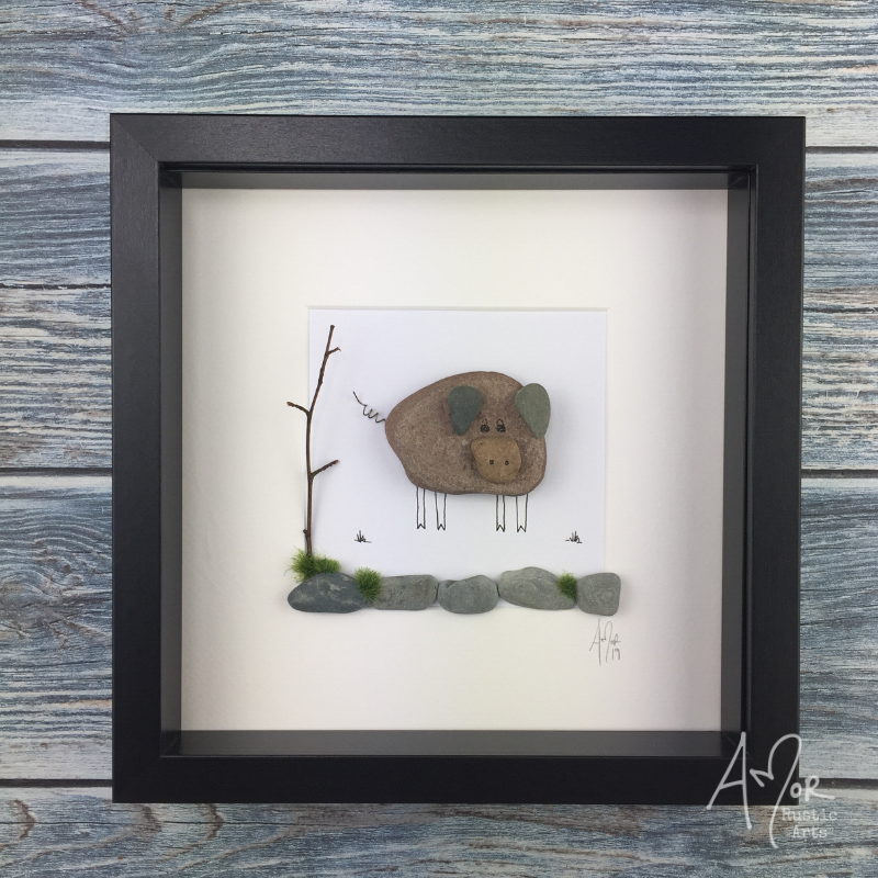 Fun Pig Pebble Art Wall Hanging