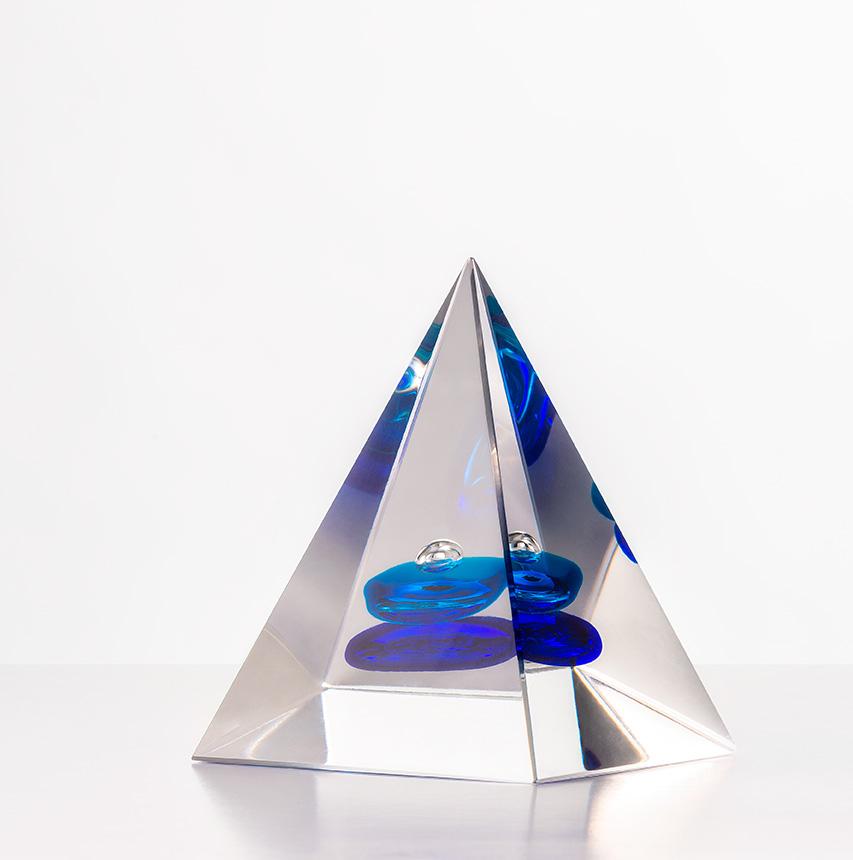 Stunning Blue Glass Pyramid Paperweight