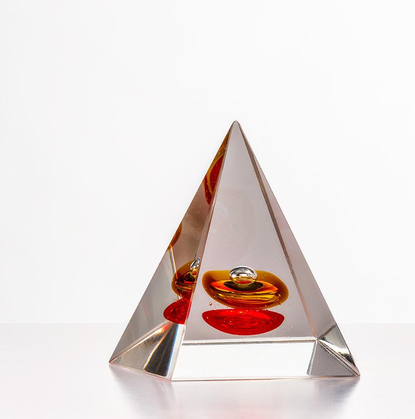 Striking Red And Yellow Glass Pyramid Paperweight