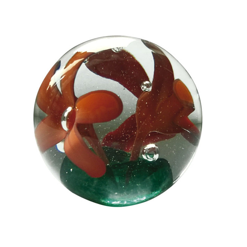 Round Burnt Orange Flower Glass Paperweight