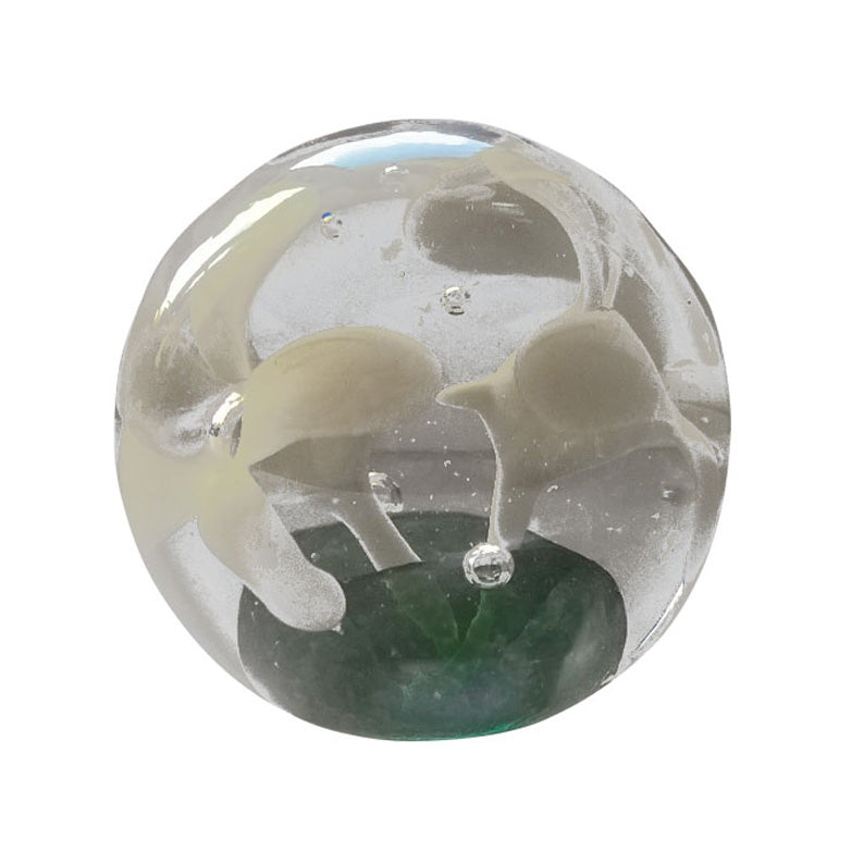White Flower Round Glass Paperweight